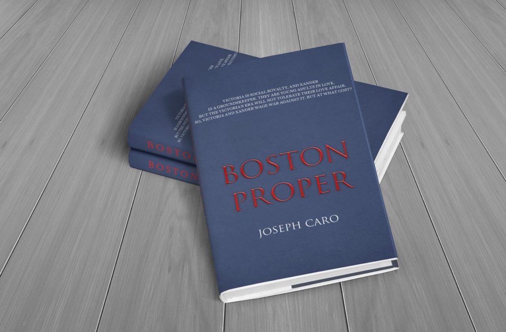 Three Boston Proper books by Joseph Caro stacked on a wooden floor